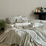 Vintage Embossed Jacquard Large Lace Ruffles Bedding Set 1000TC Egyptian Cotton Duvet Cover Flat/Fitted Sheet Pillowcases 4Pcs