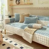 Quilted Velvet Sofa Covers, Couch Slipcover, Lace, Sectional Sofa Armchair Furniture Protector, Soft Warm, Non-slip