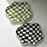 Checkerboard Ceramic Plate Jewelry Storage Plate Dessert Plate Dessert Plate Home Decoration Retro Dinner Plate Tableware