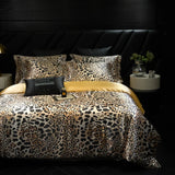 Leopard zebra print luxury high-end silk bedding set soft silk satin king size duvet cover sheet set