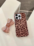 Luxury Bowknot Bracket Leopard Phone Case for IPhone 16 15 14 17 Pro Max Cute Soft Silicone Shockproof Cover with Stand Holder