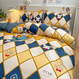 Ikeehome  Thiened Warm Flannel Bedding Set Pure Cotton Bear Pattern Autumn Winter Four-Piece Quilt Cover eet Tee-Piece Set