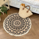 Cotton Linen Carpet for Living Room Muslim Round Plain Floor Mat Hand-Woven Bedroom Area Rug Portable Outdoor Picnic Camping Mat