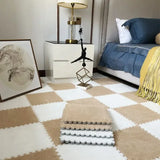 Plush Puzzle Foam Floor Mat Baby Play Mat Cute Soft Fluffy Interlocking Square Foam Tiles Area Rugs Carpet for Parlor Bedroom