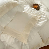 Vintage French Lace Ruffles Bedding Set Wrinkled Yarn Soft Princess Wedding Single Queen King Duvet Cover Bed Sheet Pillowcases