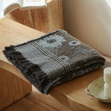 Vintage Artistic Style Pure Cotton Yarn Dyed Jacquard Tassel Throw Blanket Skin Friendly Car Office Single Nap Sofa Thin Blanket