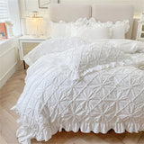 Three-Dimensional Pinch Pleated Crafts Double Duvet Cover Set 200x230 Solid Twist Flowers King Size Bedding Set Quilt Cover Set