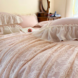 Pure Cotton Lace Ruffles Princess Wedding Style Bedding Set Queen King Size Duvet Cover Set Bed Sheet Pillowcases 4Pcs