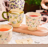 430ml Floral Ceramic Mug Large Capacity Breakfast Cup Couples Water Cups Holiday Gift for Girlfriend Office Water Handgrip Cup