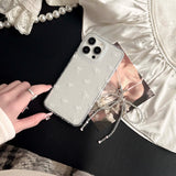 Simple white bow phone case stand holder cover for iphone 13 15promax 13pro 15 pro max 11 14 12  ins transparent bracelet capa