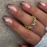24Pcs Simple French Fake Nail with Gradient White Design Short Square Head False Nails Wearable Finished Manicure Press on Nails