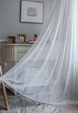 White Tulle Bohemian Curtain with Tassels, French Lace, Window Drapes, Boho Home Decor, Living Room and Bedroom