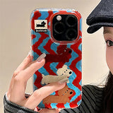 Korean Cute Dog Stripes Gradient Phone Case for IPhone 16 15 14 13 11 12 Pro Max Plus Lovely Puppy Vortex Pattern Cover Funda