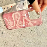 Oil Painting Cloud Pink Snake Phone Case For iPhone 16 15 14 Pro Max 13 12 11 XS X XR 7 8 Plus 16 SE 2022 Shockproof Clear Cover