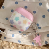 Pink Cover Colorful Stars + Five-Pointed Star Key Suitable for Apple for Airpodspro2 Case/For Airpodspro Case/For Airpods4 Case/For Airpods3 Case/For Airpods2 Case/Fashionable Ladies Earphone Case/Phone Case
