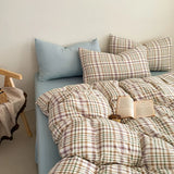 New plaid printing skin-friendly and comfortable double-layer yarn small fresh printing four-piece set, dormitory