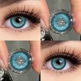 1 Pair Hot Sale Colored Contact Lenses For You Natural Green Lens Yearly Blue Iris Lens Diopters Myopia Degree 0 ~-8.00