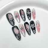 10Pcs Handmade Full Cover Sweet Cool Metal Butterfly Design Spice Girls Long Almond False Nails Wearable Press on Nails Manicure