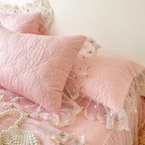 100% Cotton Flowers Lace Embroidery Ruffles Princess Weding Bedding Set Duvet Cover Quilted Bed Skirt Bedspread Pillowcases 4Pcs