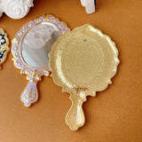 European Retro Style Portable Makeup Mirror Metal Carving Room Decoration Mini Handle Mirror Creativity Home Ornaments Gift Set