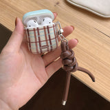 Korea fashion cute plaid sweater pattern gloss cover soft shockproof protection case for airpods 1 2 3 4 pro 2 coque fundas