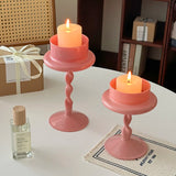Nordic INS Pink Glass Decorative Candlestick Tealight Candelabra Big Candle Holder Wedding Home Table Base For Candles