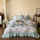Flowers Printing Duvet Cover Sets Luxury 100% Cotton Princess Lace Bedding Set Fitted Bed Sheet Pillowcases Home Textile