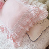 Pink/White Princess Embroidered Cushion Cover Ruffle Lace Cotton Pillow Cover Handmade Elegant Sofa Bedding Pillowcase 45X45cm