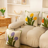 Pure Cotton EmbroideryTulip Spring Throw Pillow Covers 18x18 Set of 4 Outdoor Patio Cushion Cases Summer Garden Decorations Home