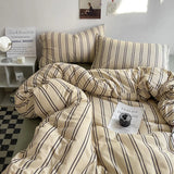 Home Bedding Set Retro Stripe Dot Pattern Duvet Cover Brushed Microfiber Pillowcase Flat Sheet Bedlinens For Winter Autumn Queen