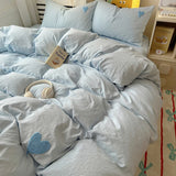Cute Pink Heart Bedding Set Ins Nordic Embroidery Bed Sheet Set Of Four Pieces Home Luxury Duvet Cover Set For Girls