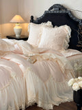 4Pcs French Princess Style 100% Cotton Romantic Long Stella Cotton Lace Duvet Cover High-end Feeling Padded Thickened Bed Cover