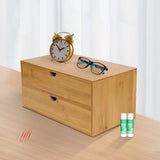Mini Bamboo Drawer Desktop Storage Box, Double Layered Retro Rectangular Storage Box for Office Supplies or Cosmetics