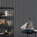 New Black and Gray Grille Imitation Wood Grain Self-adhesive Waterproof Wallpaper New Chinese Style Background Wall Wallpaper