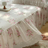Vintage Lace Ruffles Rose Print Pure Cotton Bedding Set Duvet Cover Set 1.4M/1.5M/1.6M/1.8M/2M Bed Skirt Bedspread Pillowcases