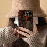 Stylish Dark Color Tortoiseshell Amber Soft Glossy Cover Case for iPhone 16 15 14 13 12 11 Pro Max Plus