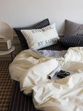 Ikeehome  Thiened Cotton Flannel Plaid Four-Piece Bedding Set Warm Stripe Pattern Student Bed eet Cover Duvet Cover Bedding