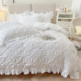 Three-Dimensional Pinch Pleated Crafts Double Duvet Cover Set 200x230 Solid Twist Flowers King Size Bedding Set Quilt Cover Set