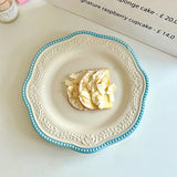 8.5in Flower Embossing Fruits Dessert Plate Ceramic Bread Candy Snacks Dishes Home Party Salad Steak Plates Chic Decor Tableware