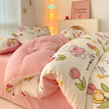 New high-weight, fresh and light milk fleece printed quilt cover Thickened warm Duvet cover