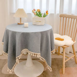 Tassel cotton linen tablecloth desk decoration cloth round tablecloth tea table dining table tablecloth tea table cloth art