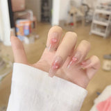 24Pcs Sweetheart Gradient Pink Pattern Design False Nail French Coffin Full Cover Fake Nails Glue DIY Manicure Nail Art Tools