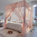 Light Luxury Jacquard White Romantic Lace Mosquito Net Three Door Bed Curtain Encrypted Bed Curtain No Bracket