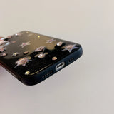 Korean Black Epoxy Glittering Stars Artificial Gems Case for iPhone 16 15 14 13 Pro Max Back Phone Cover for 12 11 Pro Max Capa