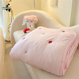 Embroidered Summer Quilt Washed Cotton Girl Home Comfortable Skin Friendly Soft Air-Conditioned Thin Quilted Queen Size Blankets