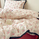 Korean Princess Floral Ruffles 100% Cotton Double Layer Yarn Soft Bedding Set Single Queen King Duvet Cover Bed Sheet Pillowcase