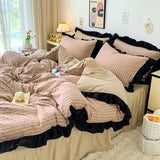 Bubble Yarn Seersucker French Style Princess Lace Bedding Set Duvet Cover Set Skirt Sheet Queen For Girl Decor Home