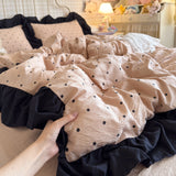 Leopard Print Beding Set Dreamy Color Purple Black Lace Design Wrinkled Cotton double-layer Gauze King Queen Size for Bedroom De