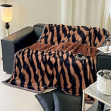 Ikeehome  new high gram weight stripe smudging blanket multi-functional office nap leisure blanket rabbit plush hemming blanket