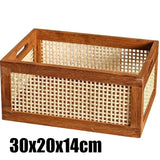 Retro Hollow Rattan Storage Basket Rectangle Creative Wooden Sundries Storage Box Luxury Aesthetic Miniature Home Decoration